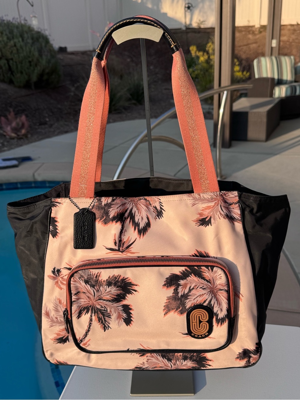 Coach Court Tote Nylon Palm trees print